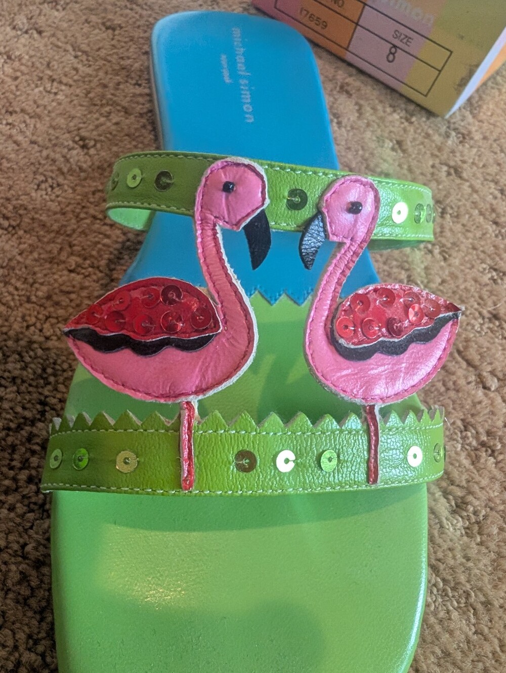 Michael Simon Size 8 Flamingo Sandals Green Pink Blue - Picture 3 of 8